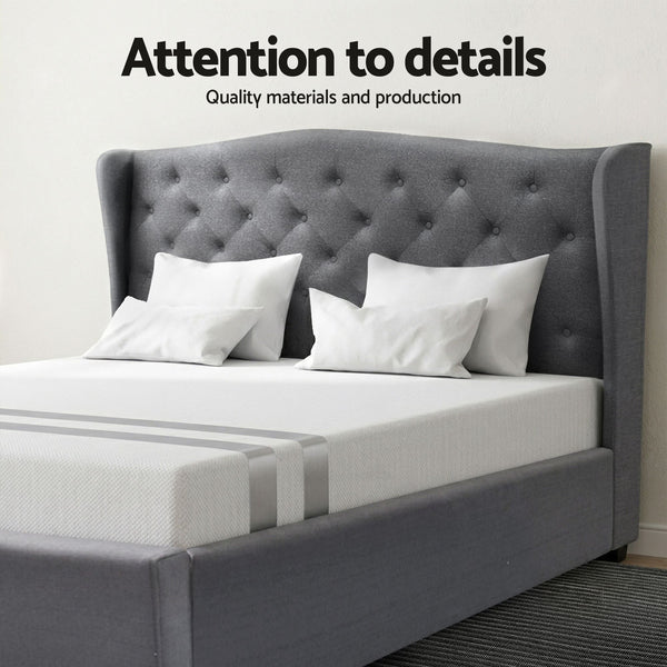 Artiss and BedStory Double Bed Frame and Mattress Set Memory Foam Cooling Gel Medium Soft Tufted Wing Headboard Grey Awezingly