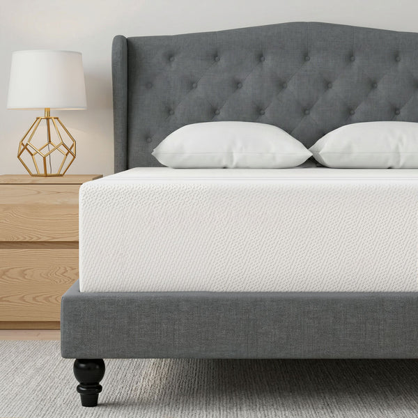 Artiss and BedStory Double Bed Frame and Mattress Set Memory Foam Cooling Gel Medium Soft Tufted Wing Headboard Grey Awezingly