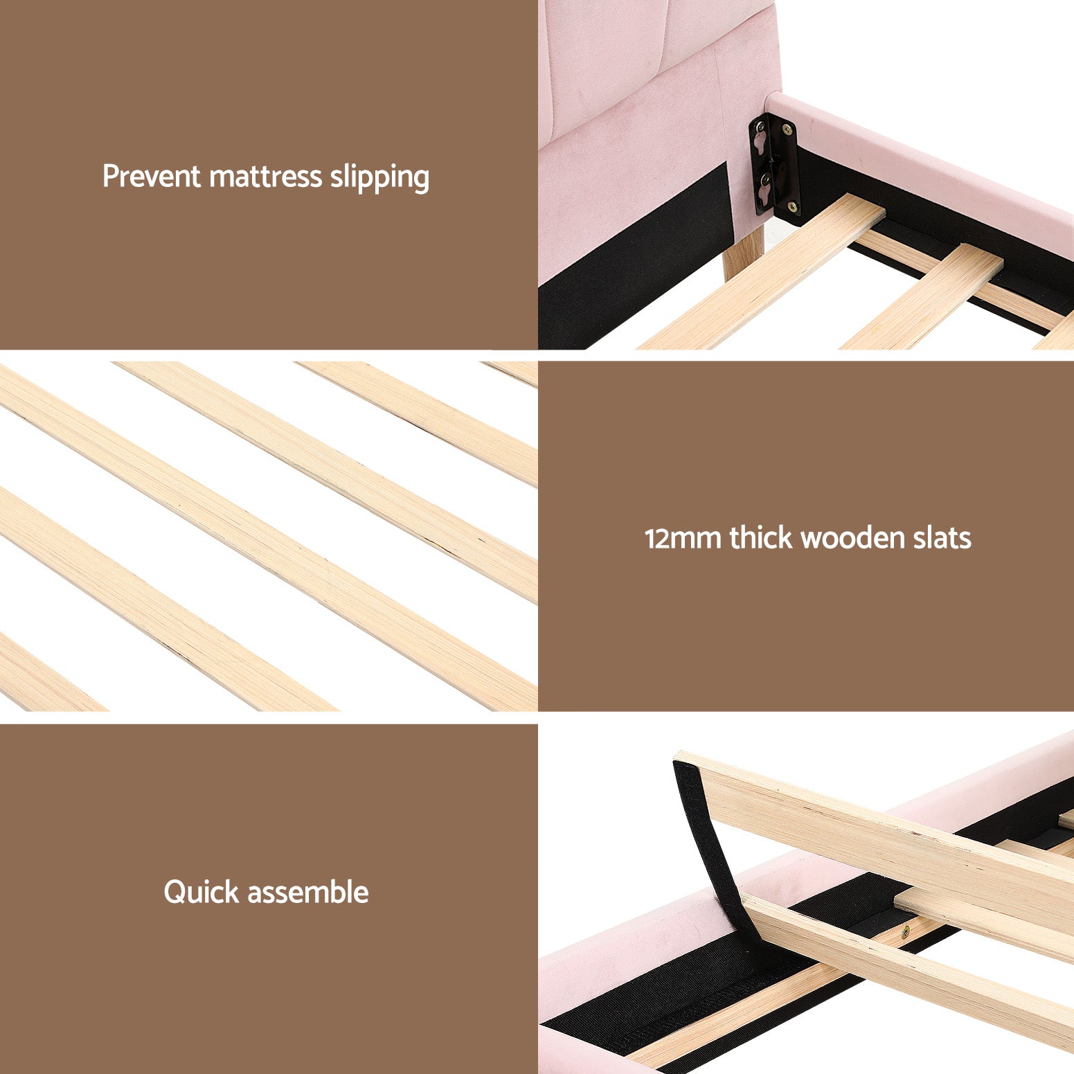 Artiss Bed Frame King Single with Bedside Table Set Scallop Headboard Pink Velvet Fabric Beds Base Awezingly