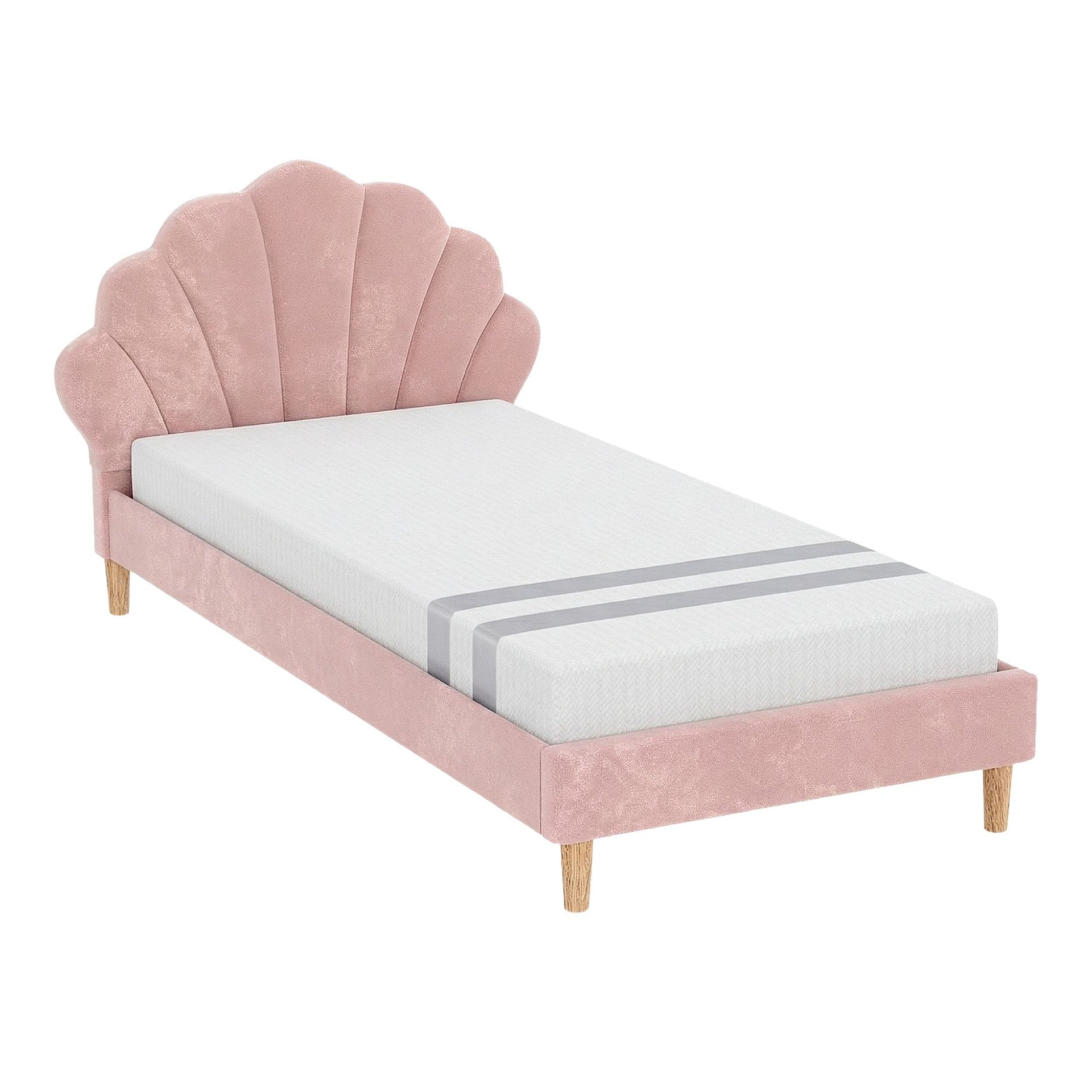 Artiss King Single Bed Frame BedStory Mattress Set Pink Velvet Scallop Bedhead with 20cm Mattress Awezingly