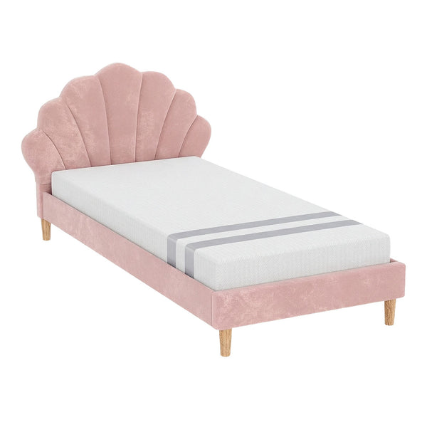 Artiss King Single Bed Frame BedStory Mattress Set Pink Velvet Scallop Bedhead with 20cm Mattress Awezingly