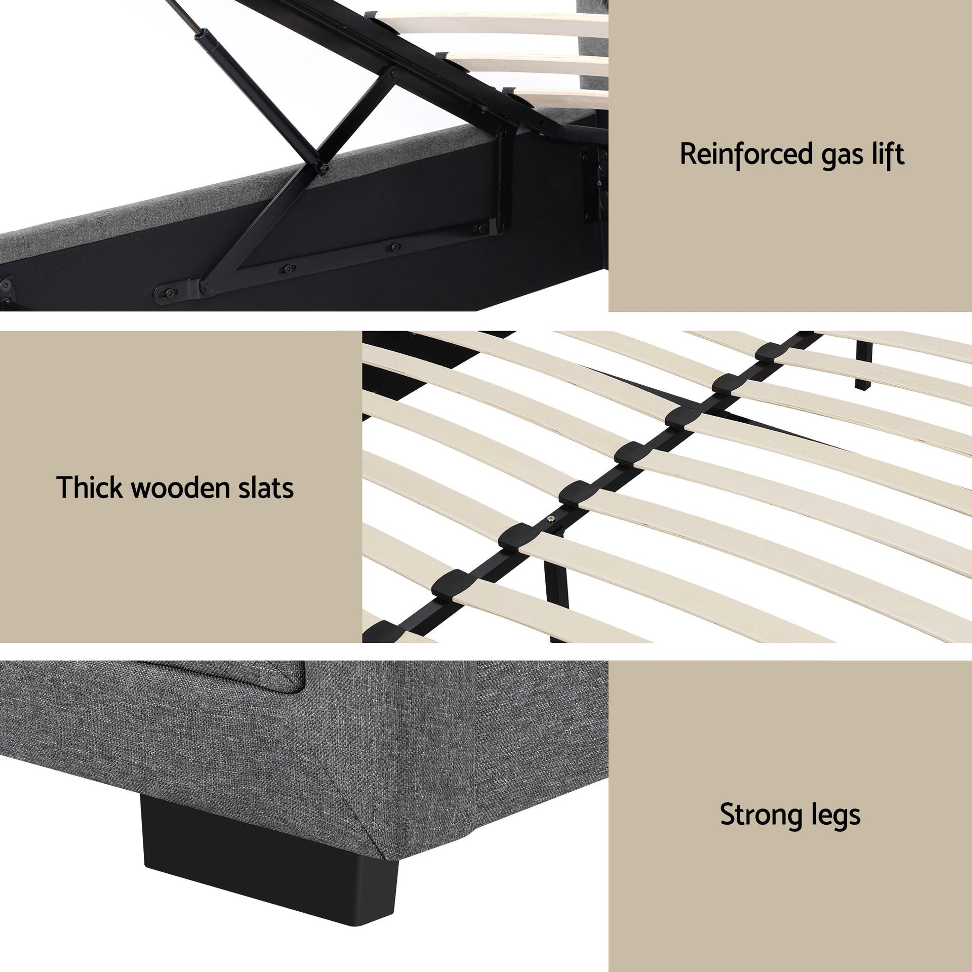Artiss Upholstered Queen Gas Lift Storage Bed Frame with 2-Drawer Bedside Table Set Awezingly