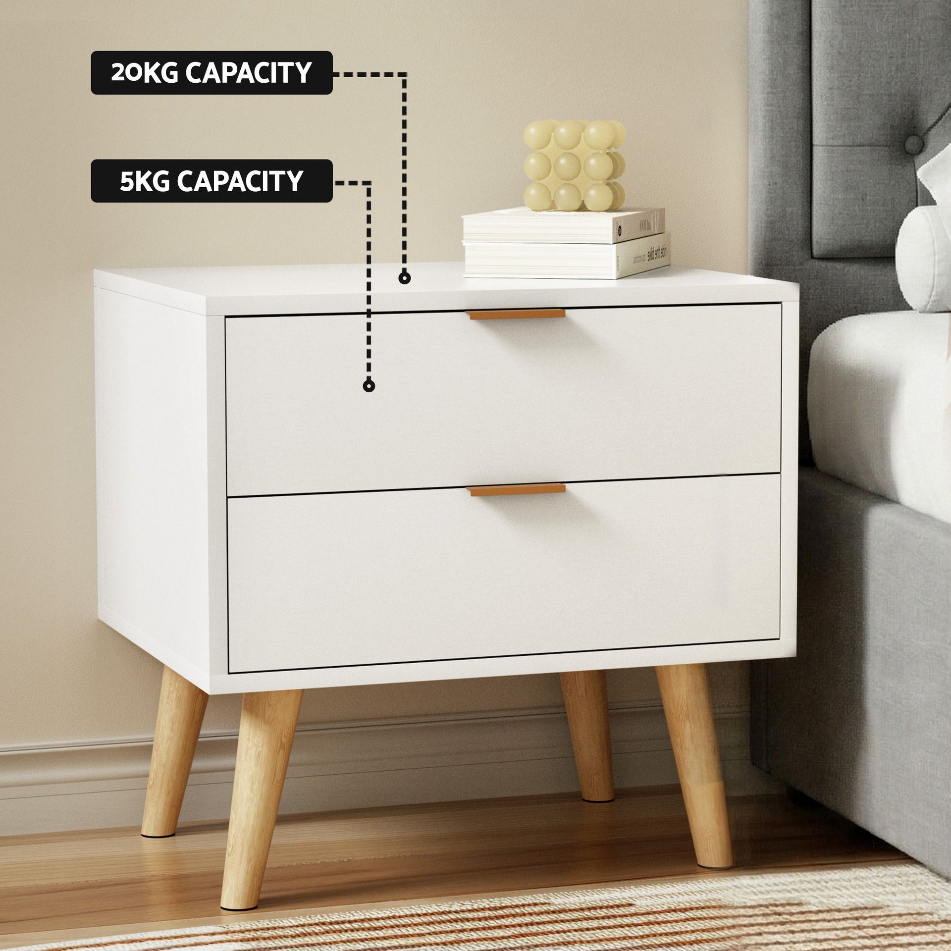 Artiss Upholstered Queen Gas Lift Storage Bed Frame with 2-Drawer Bedside Table Set Awezingly