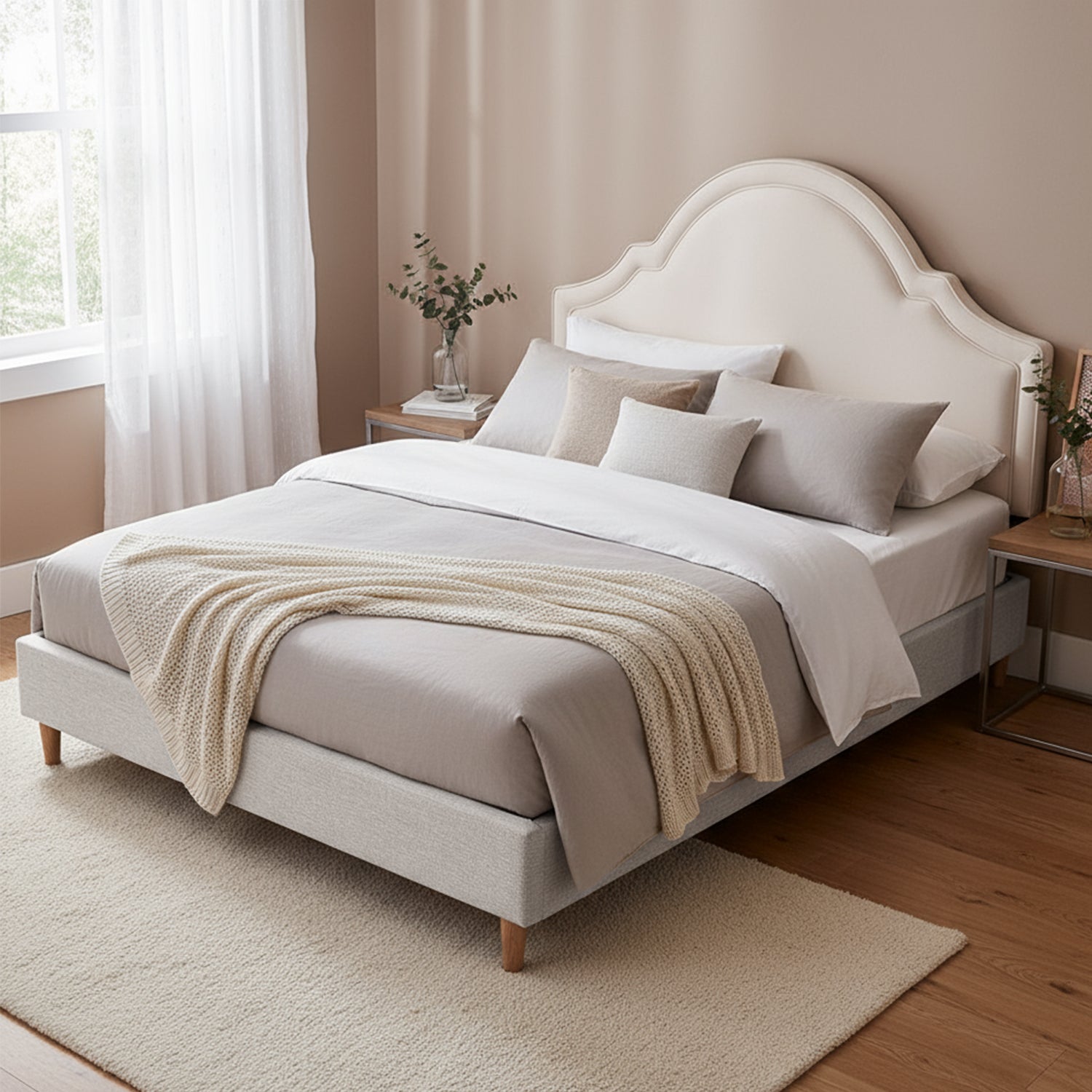 Artiss Queen Bed Frame with Storage Scalloped Velvet Headboard Wooden Platform Base Awezingly