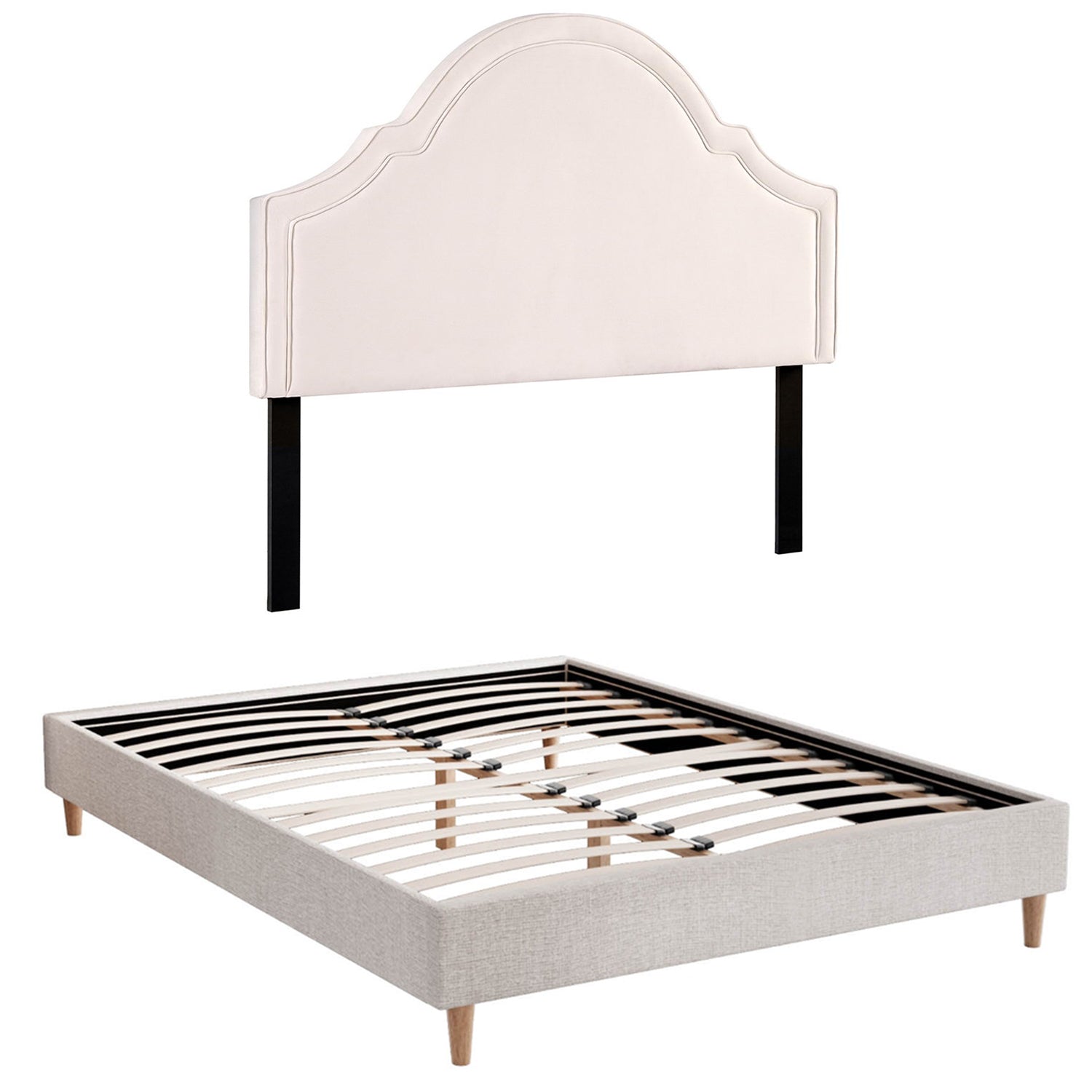Artiss Queen Bed Frame with Storage Scalloped Velvet Headboard Wooden Platform Base Awezingly