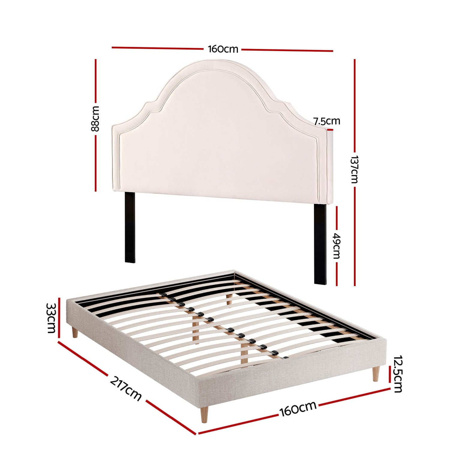 Artiss Queen Bed Frame with Storage Scalloped Velvet Headboard Wooden Platform Base Awezingly