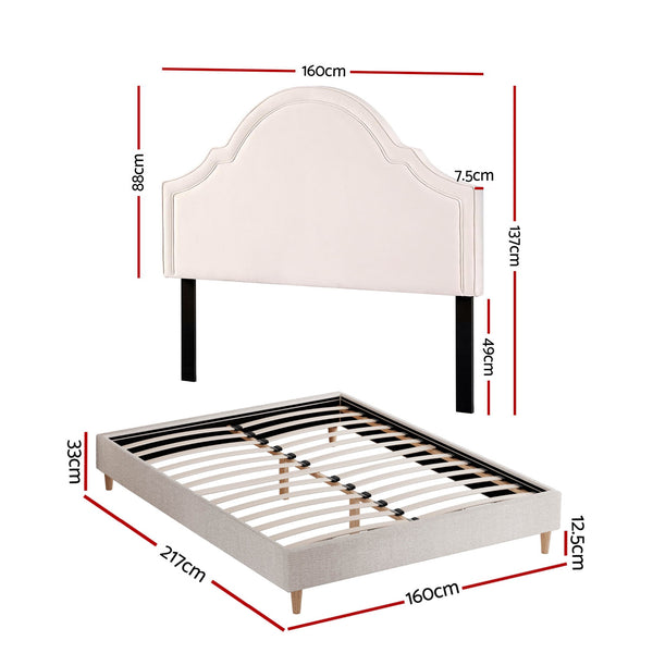 Artiss Queen Bed Frame with Storage Scalloped Velvet Headboard Wooden Platform Base Awezingly