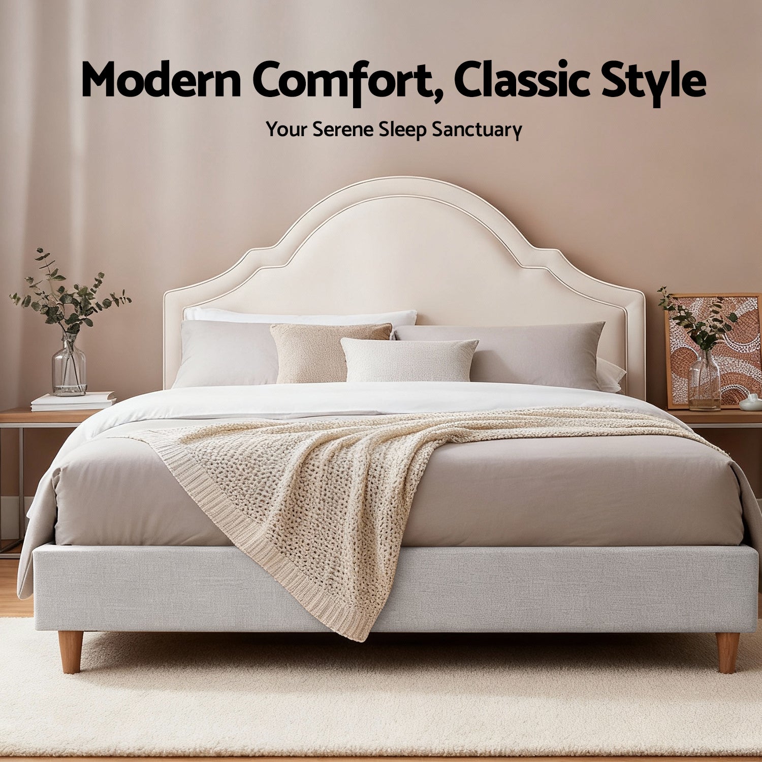 Artiss Queen Bed Frame with Storage Scalloped Velvet Headboard Wooden Platform Base Awezingly