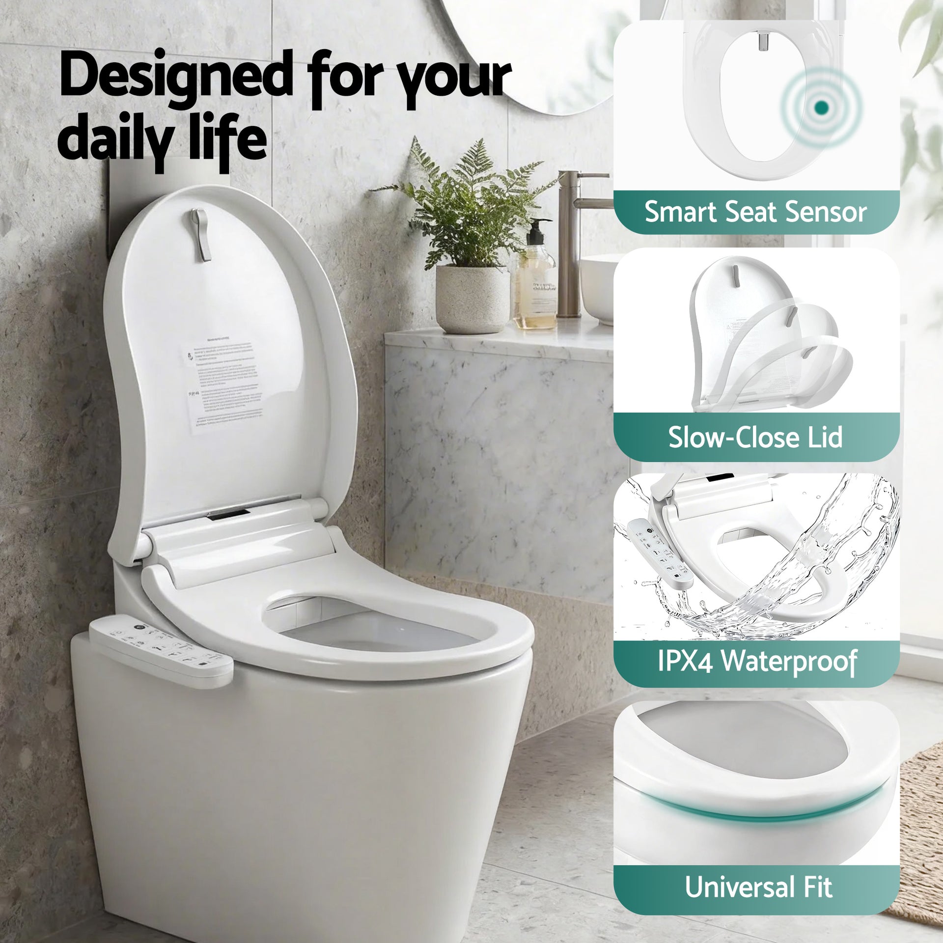 Cefito Smart Electric Bidet Toilet Seat Cover D-Shape SIAA Material Certified Awezingly