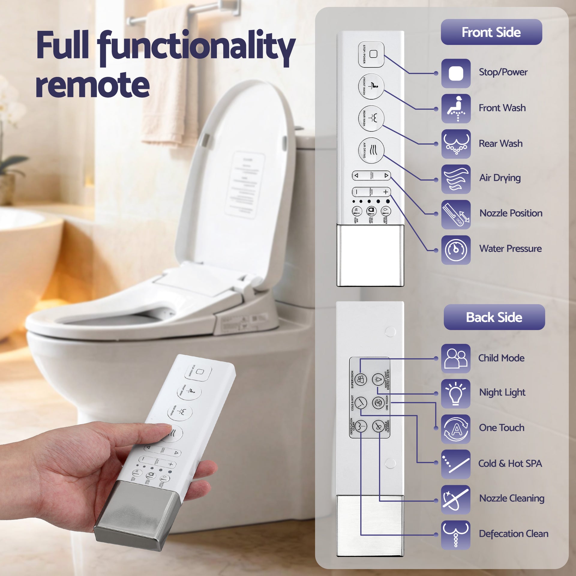 Cefito Smart Electric Bidet Toilet Seat Wireless Remote Heated Dryer Auto Wash Awezingly