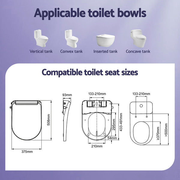 Cefito Electric Bidet Toilet Seat Washing Without Power Heated D-Shape Air Dryer Awezingly