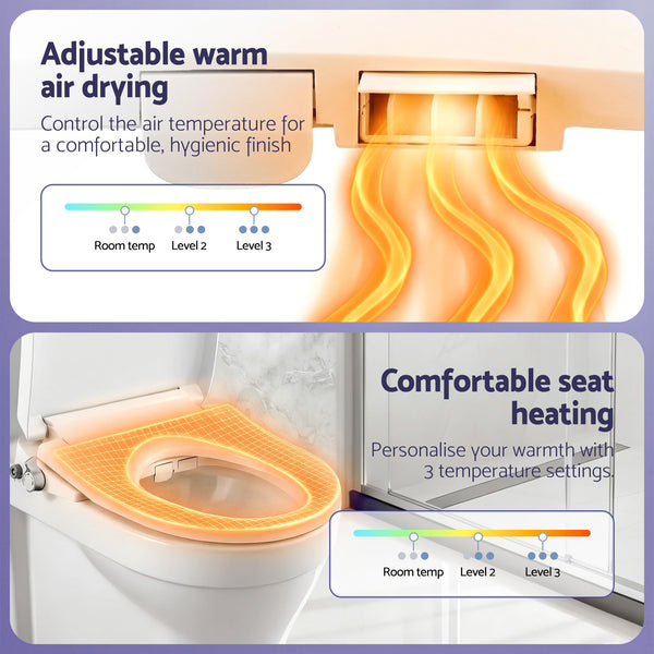 Cefito Electric Bidet Toilet Seat Washing Without Power Heated D-Shape Air Dryer Awezingly