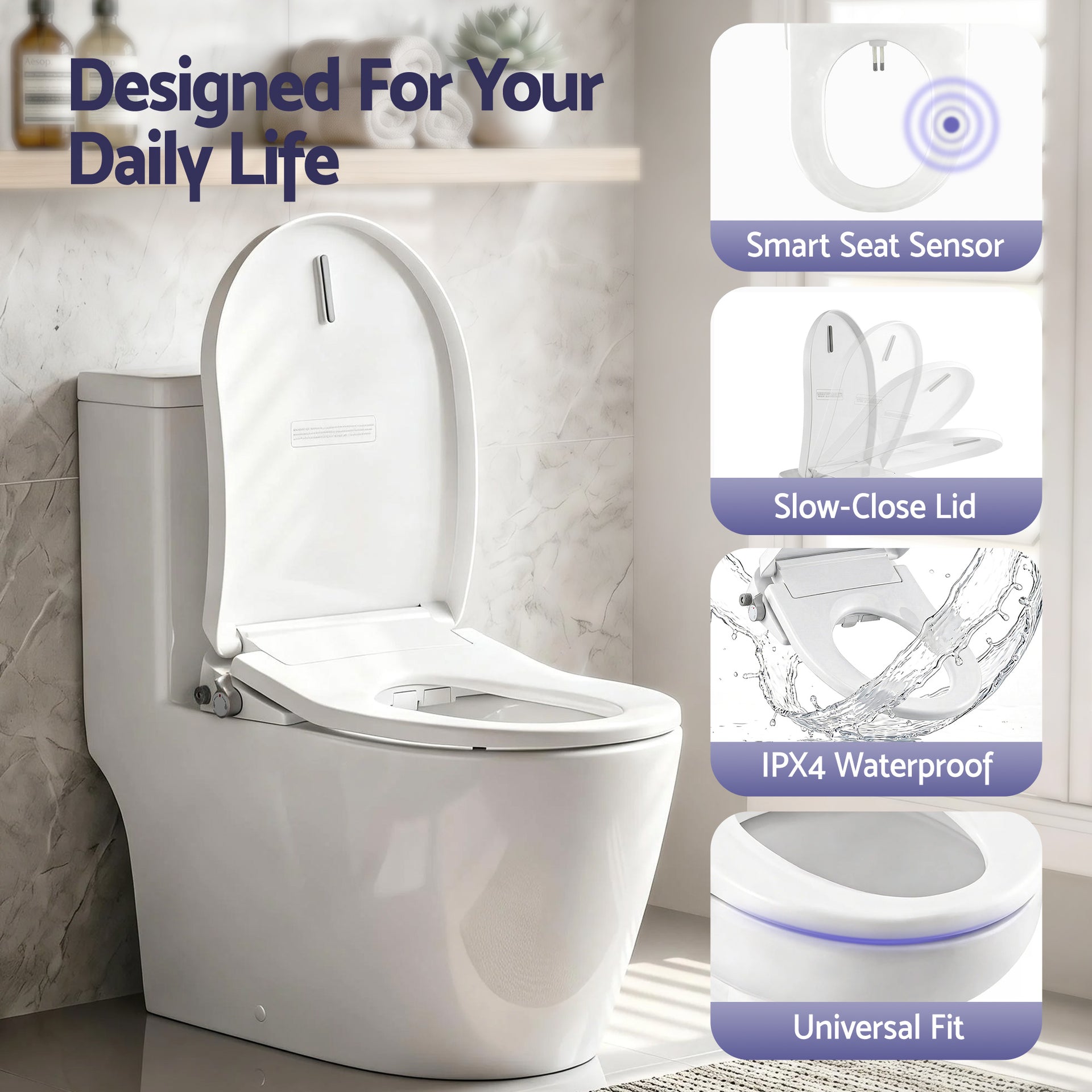 Cefito Electric Bidet Toilet Seat Washing Without Power Heated D-Shape Air Dryer Awezingly