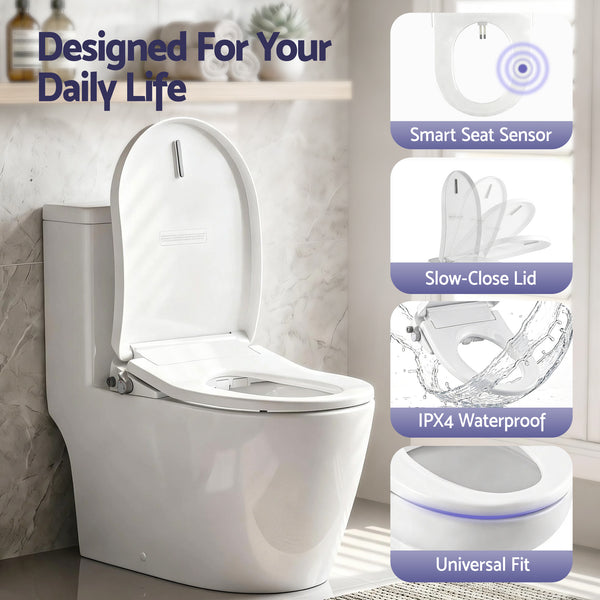 Cefito Electric Bidet Toilet Seat Washing Without Power Heated D-Shape Air Dryer Awezingly