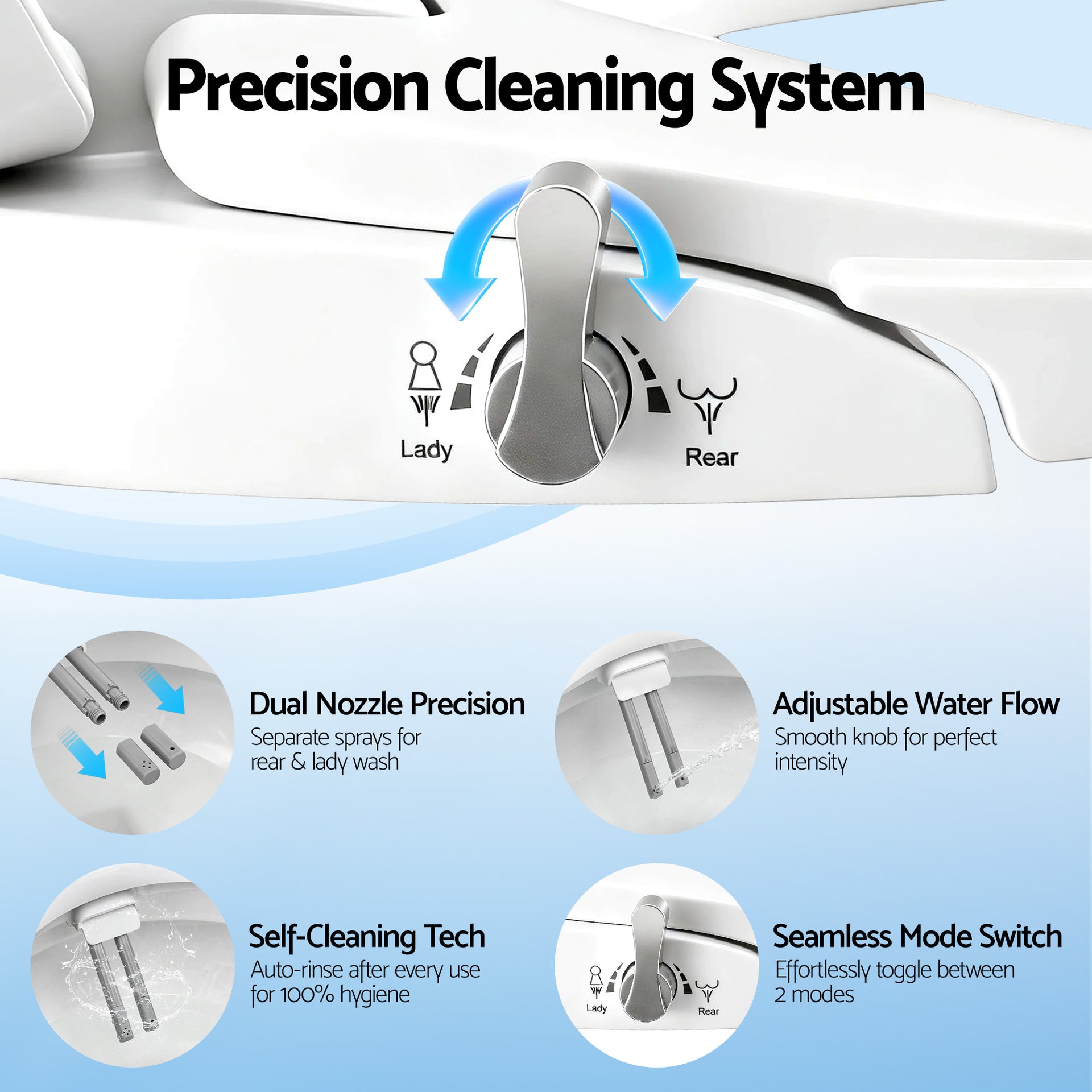 Cefito Non Electric Bidet Toilet Seat O-Shape Dual Nozzle Soft Close WaterMark DIY Awezingly