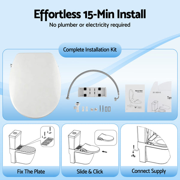 Cefito Non Electric Bidet Toilet Seat O-Shape Dual Nozzle Soft Close WaterMark DIY Awezingly