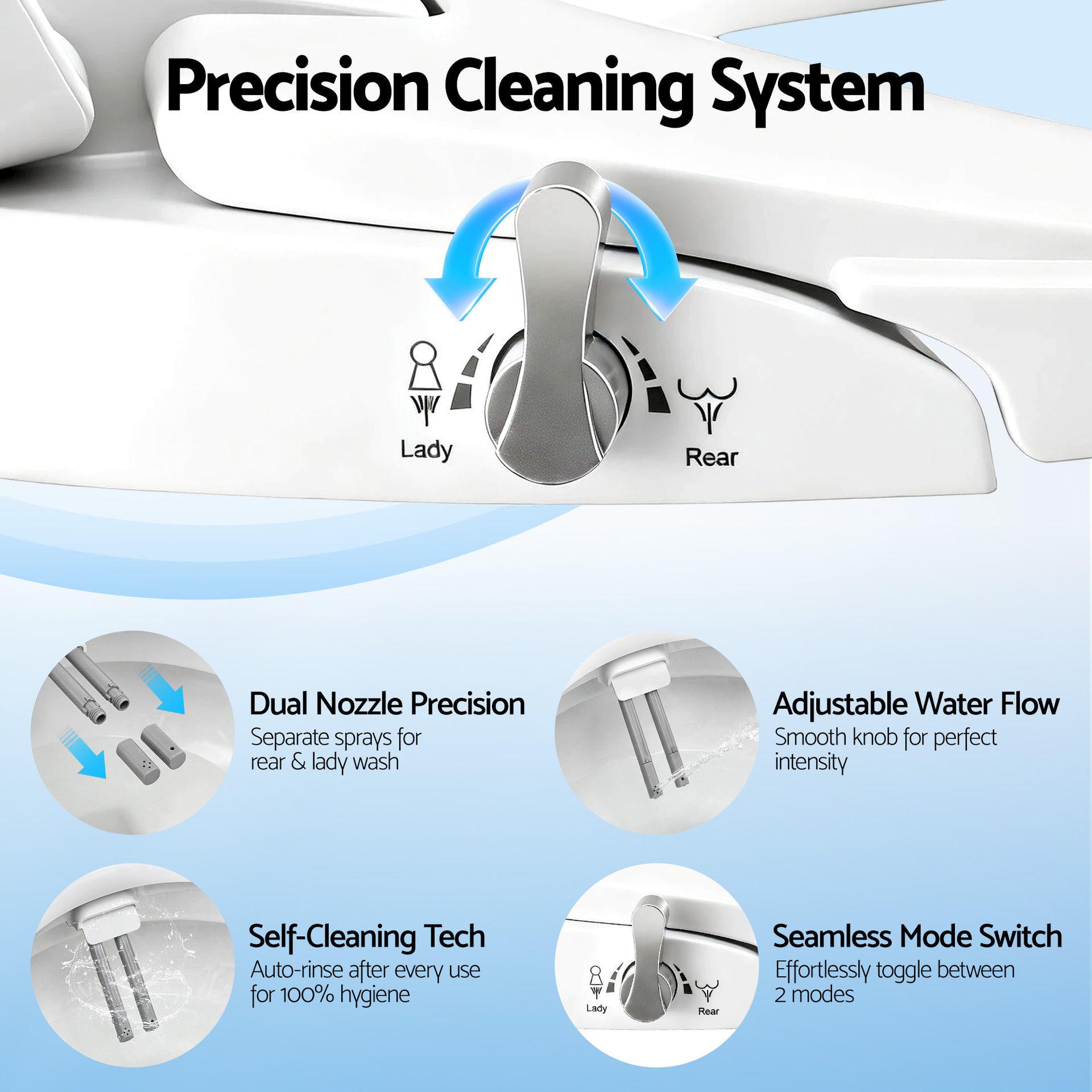 Cefito Non Electric Bidet Toilet Seat D-Shape Dual Nozzle Soft Close WaterMark DIY Awezingly