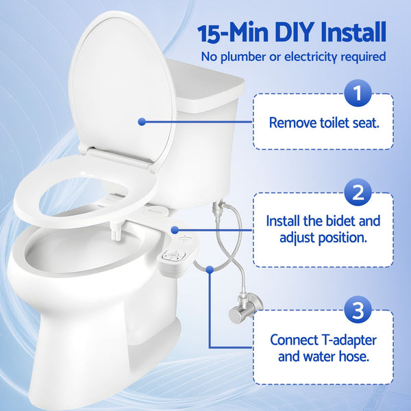 Cefito Ultra-Slim Bidet Attachment Detachable Bidet with Self-Cleaning Dual Nozzle Non-Electric Adjustable Water Pressure, Cold Water Toilet Bide Awezingly