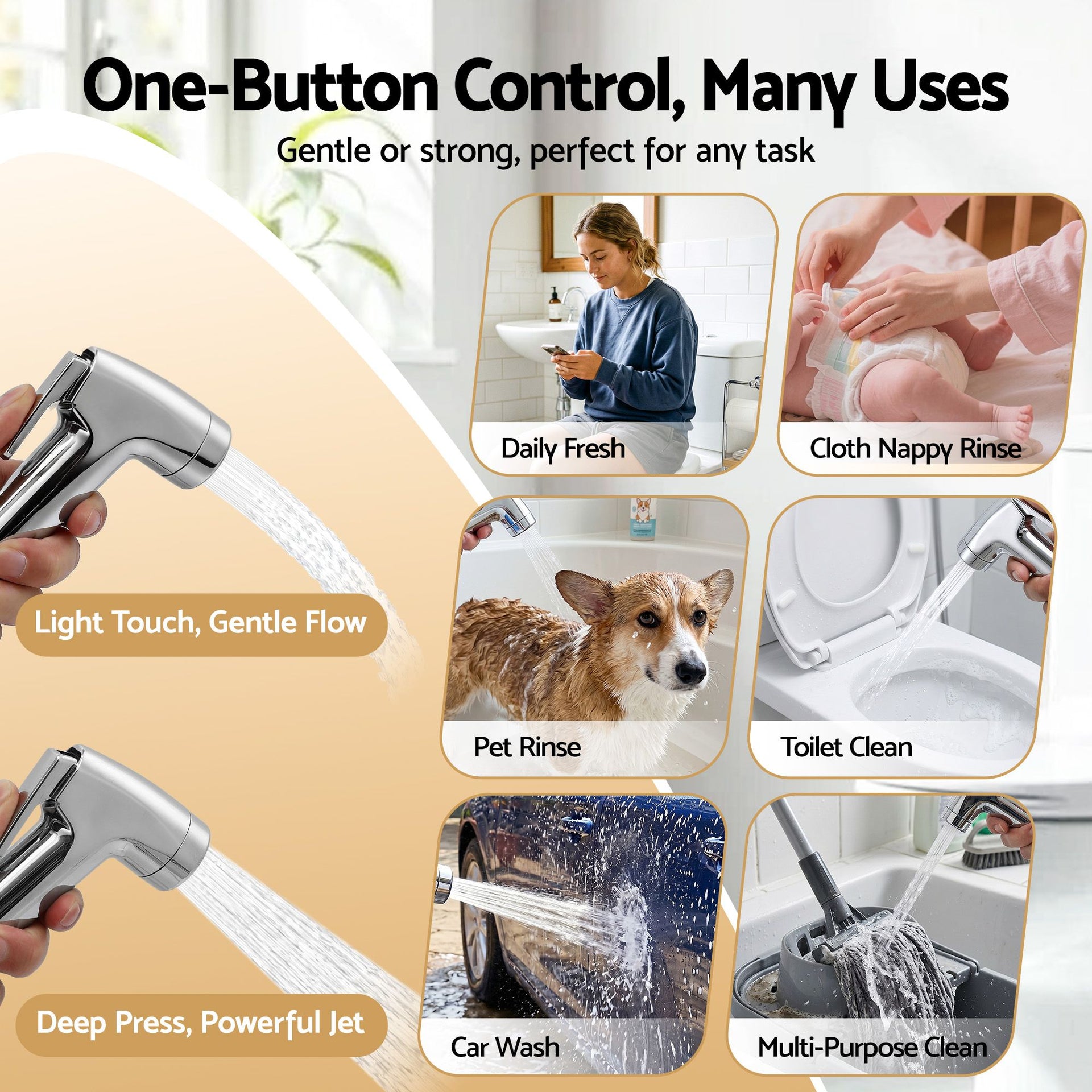 Cefito Handheld Bidet Sprayer for Toilet 1.5m Stainless Steel Hose Jet Spray for Feminine Wash Cloth Diaper Pet Bath Adjustable Pressure Bidet Attachment with G1/2 Valve Silver Awezingly