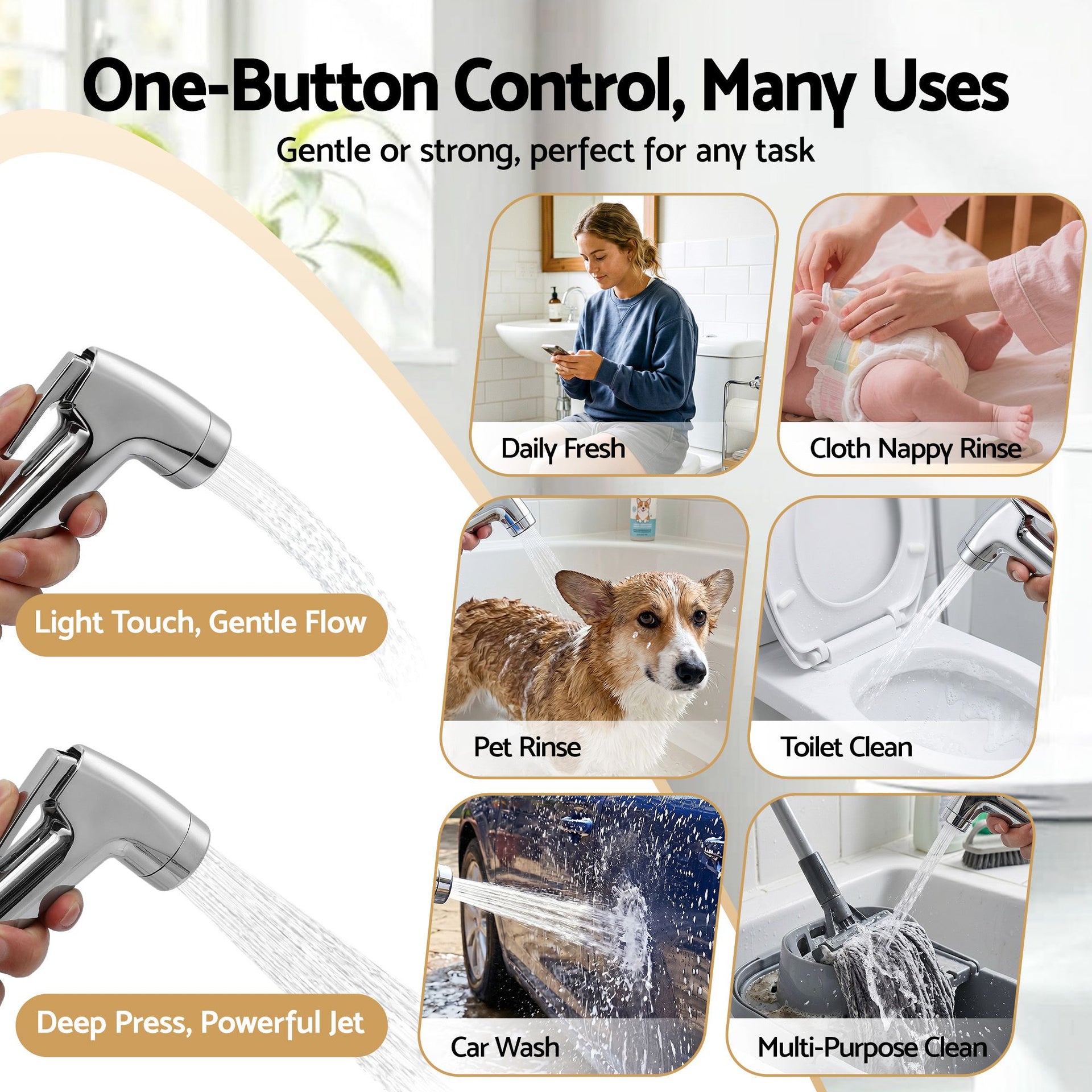 Cefito Handheld Bidet Sprayer for Toilet 1.5m Stainless Steel Hose Jet Spray for Feminine Wash Cloth Diaper Pet Bath Adjustable Pressure Bidet Attachment with G1/2 Valve Silver Awezingly