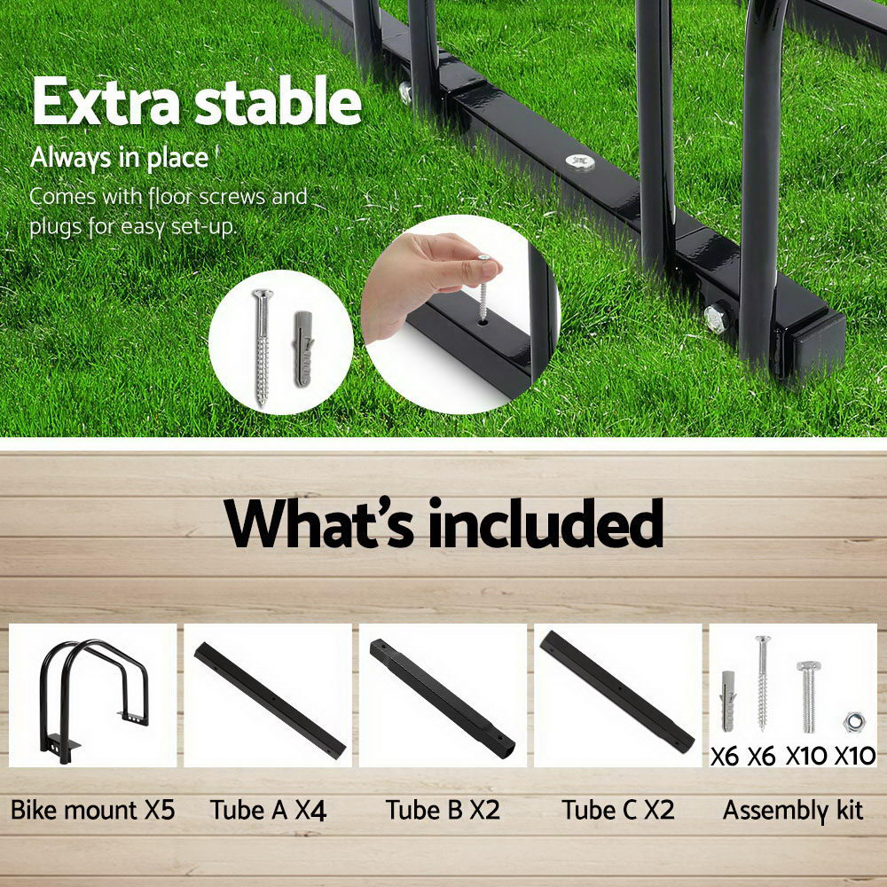 Weisshorn 5 Bike Stand Rack Bicycle Storage Floor Parking Holder Cycling Black Weisshorn