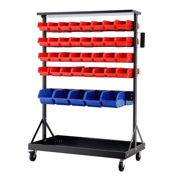 Giantz 74 Bins Storage Rack Double Sided Mobile Garage Workshop Tools Organizer Awezingly