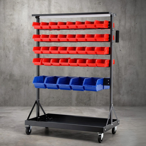 Giantz 74 Bins Storage Rack Double Sided Mobile Garage Workshop Tools Organizer Awezingly