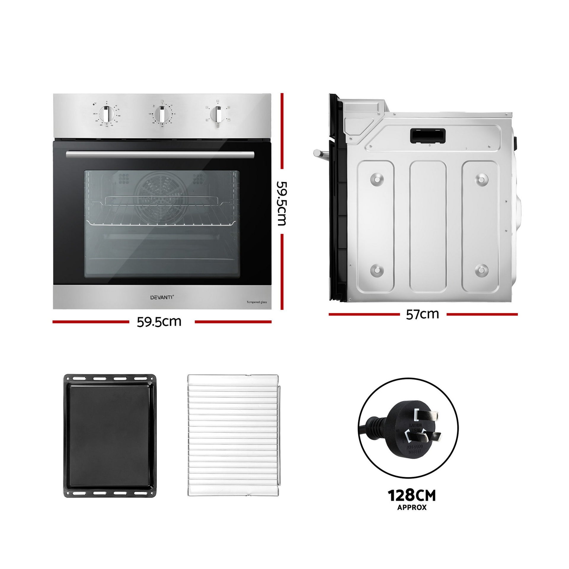 Devanti 60cm Electric Built In Wall Oven Stainless Steel 70L Silver Awezingly