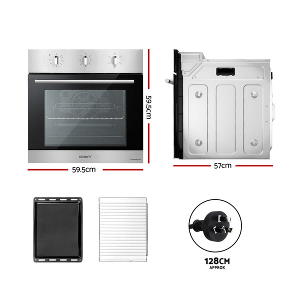 Devanti 60cm Electric Built In Wall Oven Stainless Steel 70L Silver Awezingly