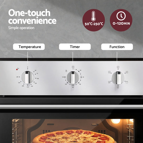 Devanti 60cm Electric Built In Wall Oven Stainless Steel 70L Silver Awezingly