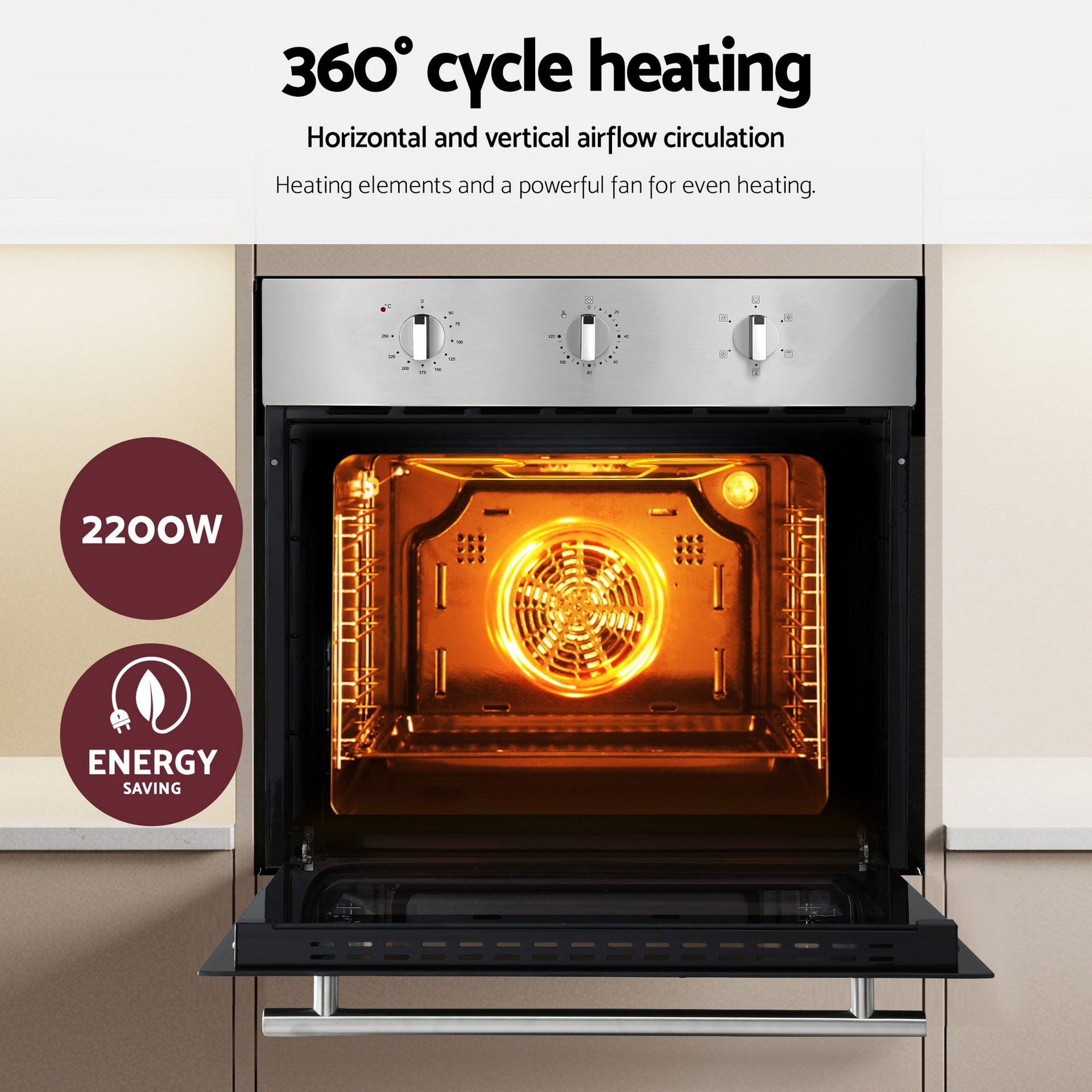 Devanti 60cm Electric Built In Wall Oven Stainless Steel 70L Silver Awezingly