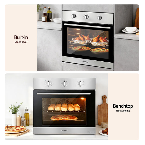 Devanti 60cm Electric Built In Wall Oven Stainless Steel 70L Silver Awezingly