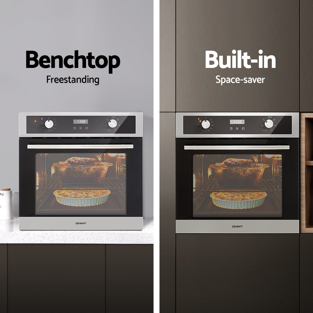 Devanti Electric Built In Wall Oven 80L Convection Grill Ovens Stainless Steel Devanti