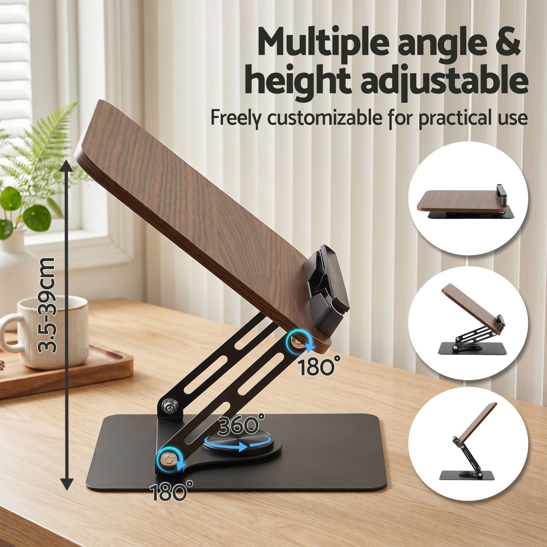 Artiss Book Stand Adjustable Book Holder Foldable Reading Rest Rack with 360 Degree Rotating Base and Page Clip Awezingly