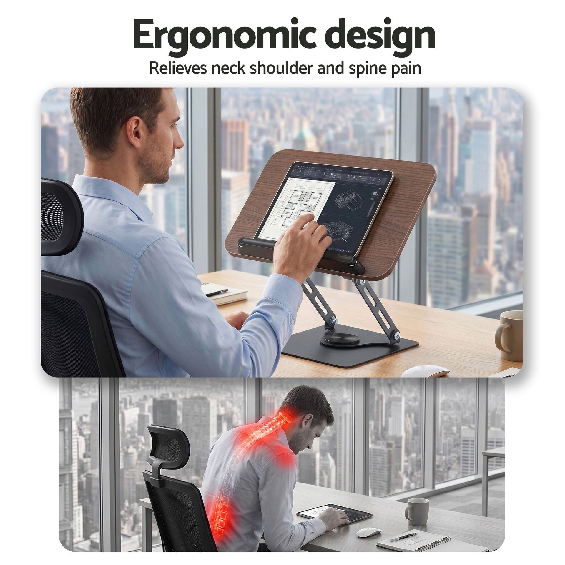 Artiss Book Stand Adjustable Book Holder Foldable Reading Rest Rack with 360 Degree Rotating Base and Page Clip Awezingly