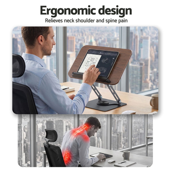 Artiss Book Stand Adjustable Book Holder Foldable Reading Rest Rack with 360 Degree Rotating Base and Page Clip Awezingly