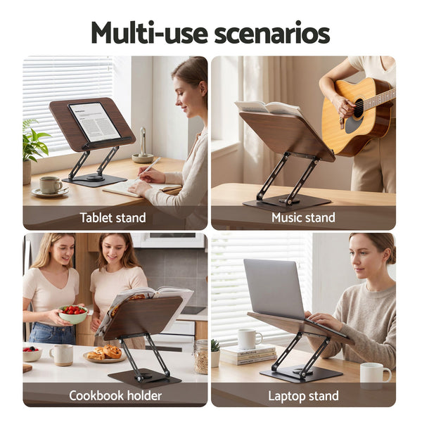 Artiss Book Stand Adjustable Book Holder Foldable Reading Rest Rack with 360 Degree Rotating Base and Page Clip Awezingly