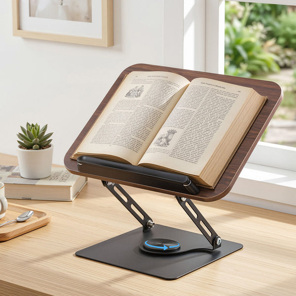 Artiss Book Stand Adjustable Book Holder Foldable Reading Rest Rack with 360 Degree Rotating Base and Page Clip Awezingly
