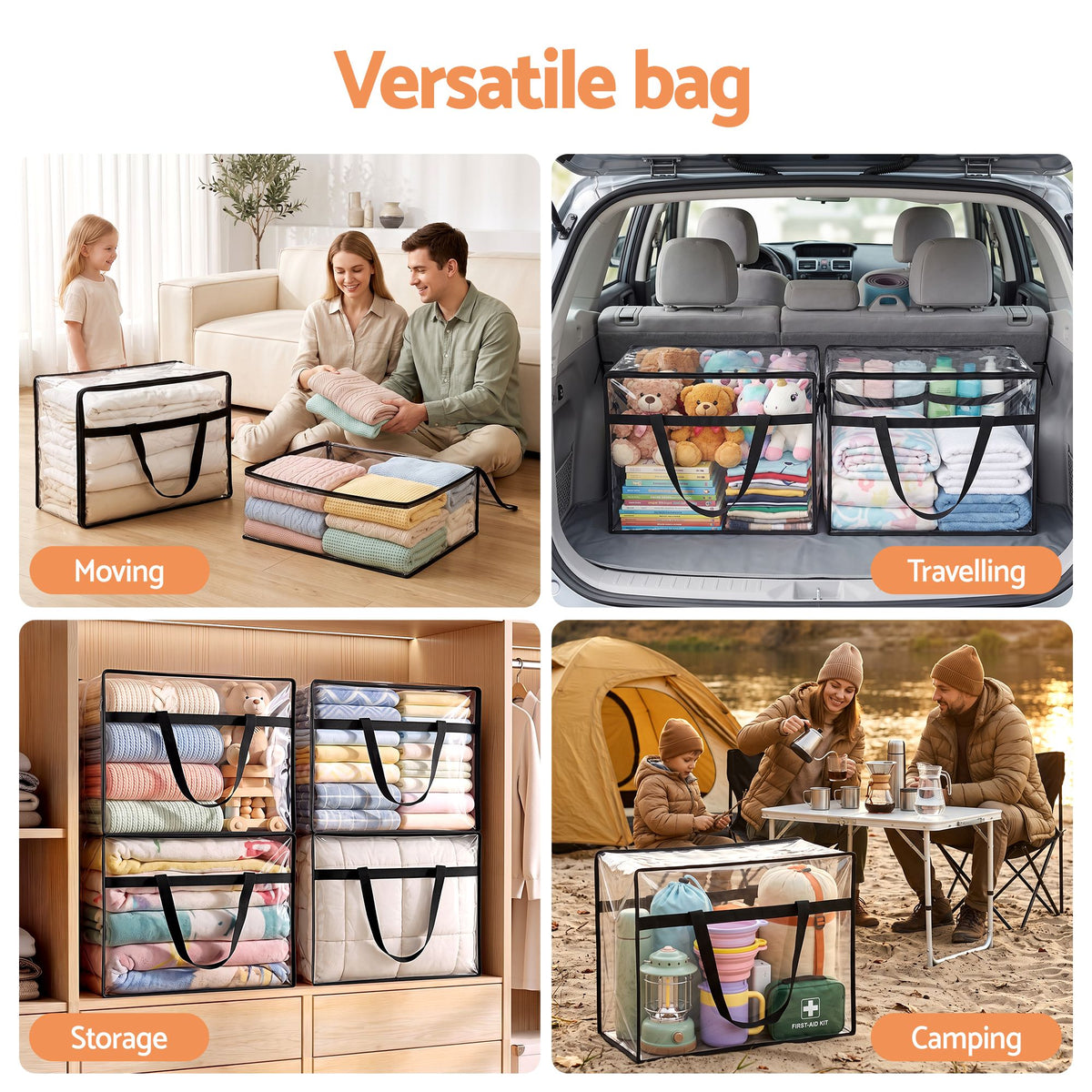 Artiss Blanket Storage Bags 8Pcs 40L PVC Box Clothes Doona Moving Organiser Awezingly