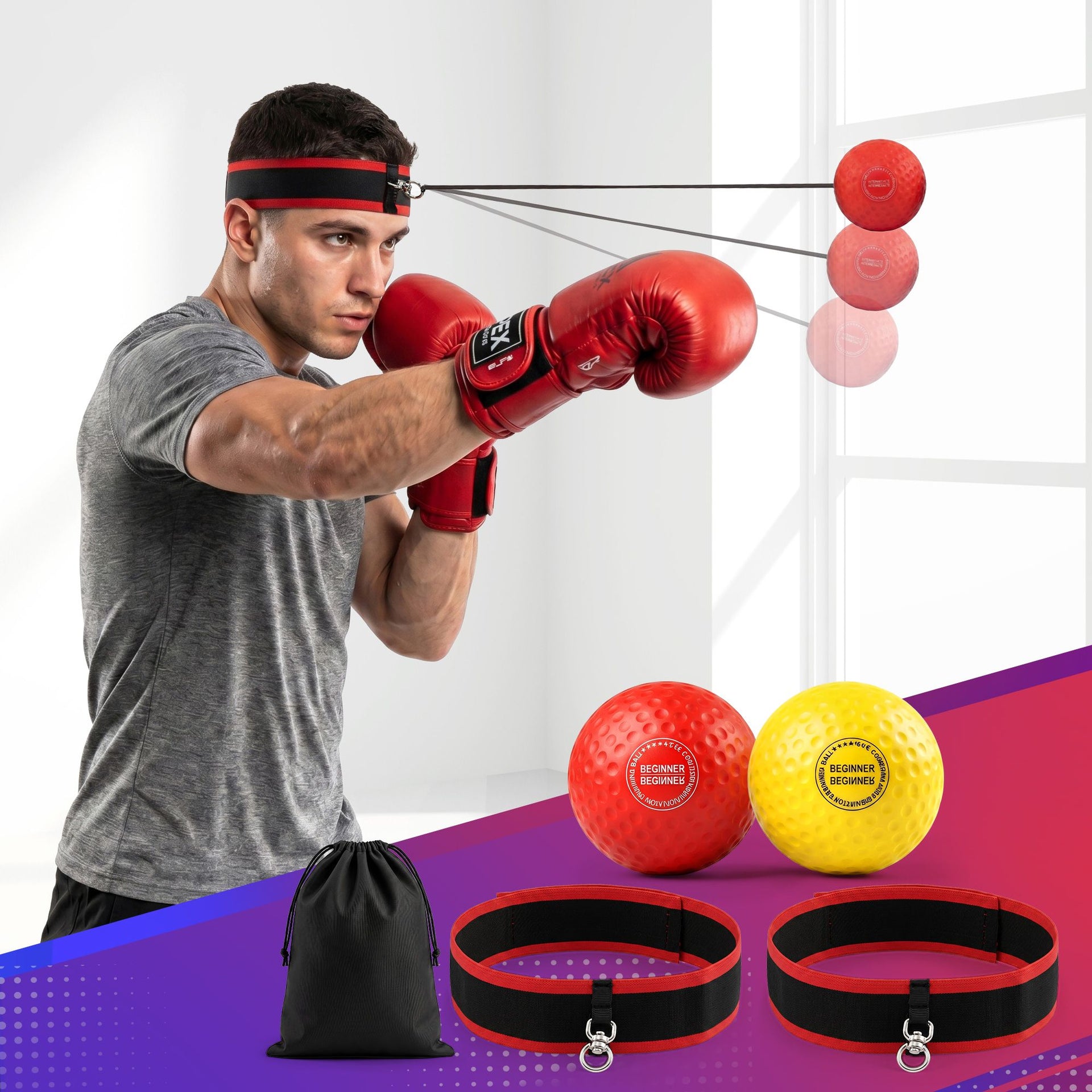 Everfit Boxing Reflex Ball Headband Hand Eye Coordination Stress Relief 2 Balls Everfit