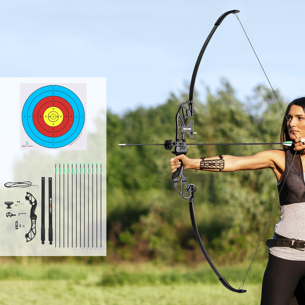 Everfit 55lbs Bow Arrow Set Recurve Takedown Archery Hunting for Beginner Green Everfit