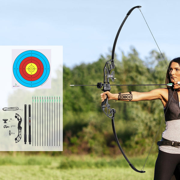 Everfit 55lbs Bow Arrow Set Recurve Takedown Archery Hunting for Beginner Green Everfit