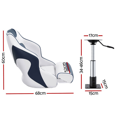 Seamanship Captain Bucket Boat Seats Flip Up Bolster Swivel 15cm Padding with Adjustable Pedestals 34–46cm Blue