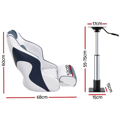 Seamanship Captain Bucket Boat Seats Flip Up Bolster Swivel 15cm Padding with Adjustable Pedestals 55–75cm Blue