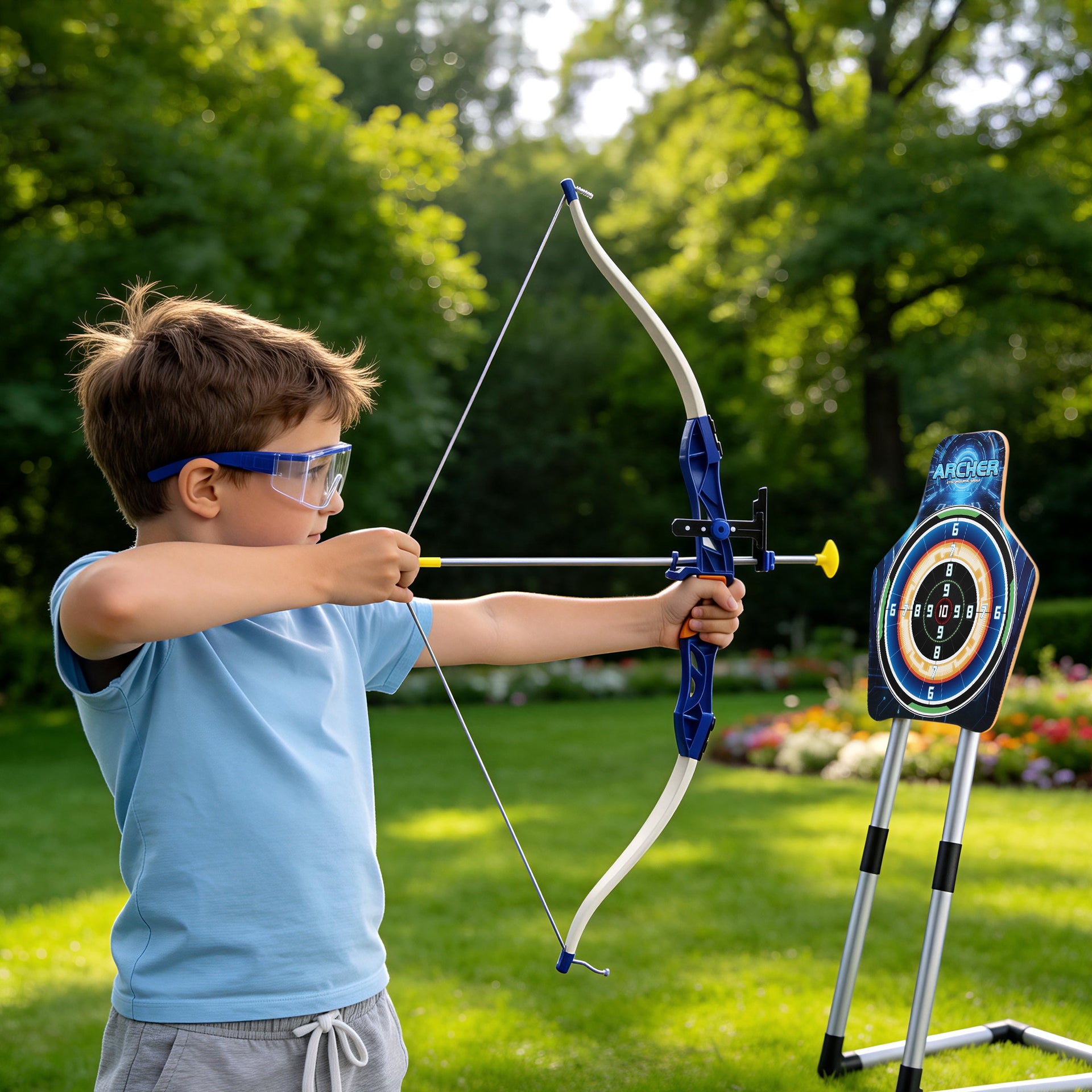 Keezi Kids Bow and Arrow Set Toy Archery Standing Target Suction Cup Arrows Goggles Awezingly