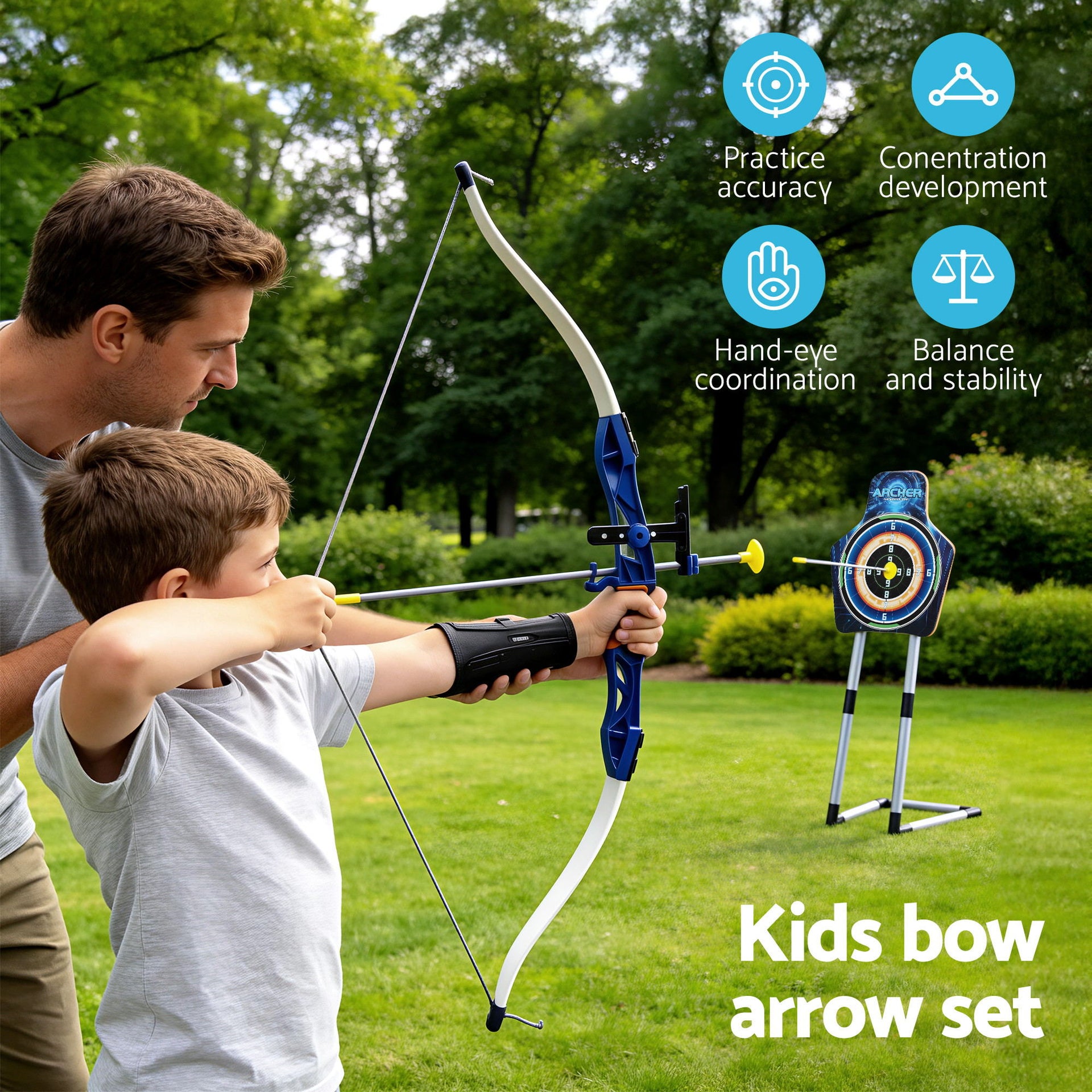 Keezi Kids Bow and Arrow Set Toy Archery Standing Target Suction Cup Arrows Goggles Awezingly