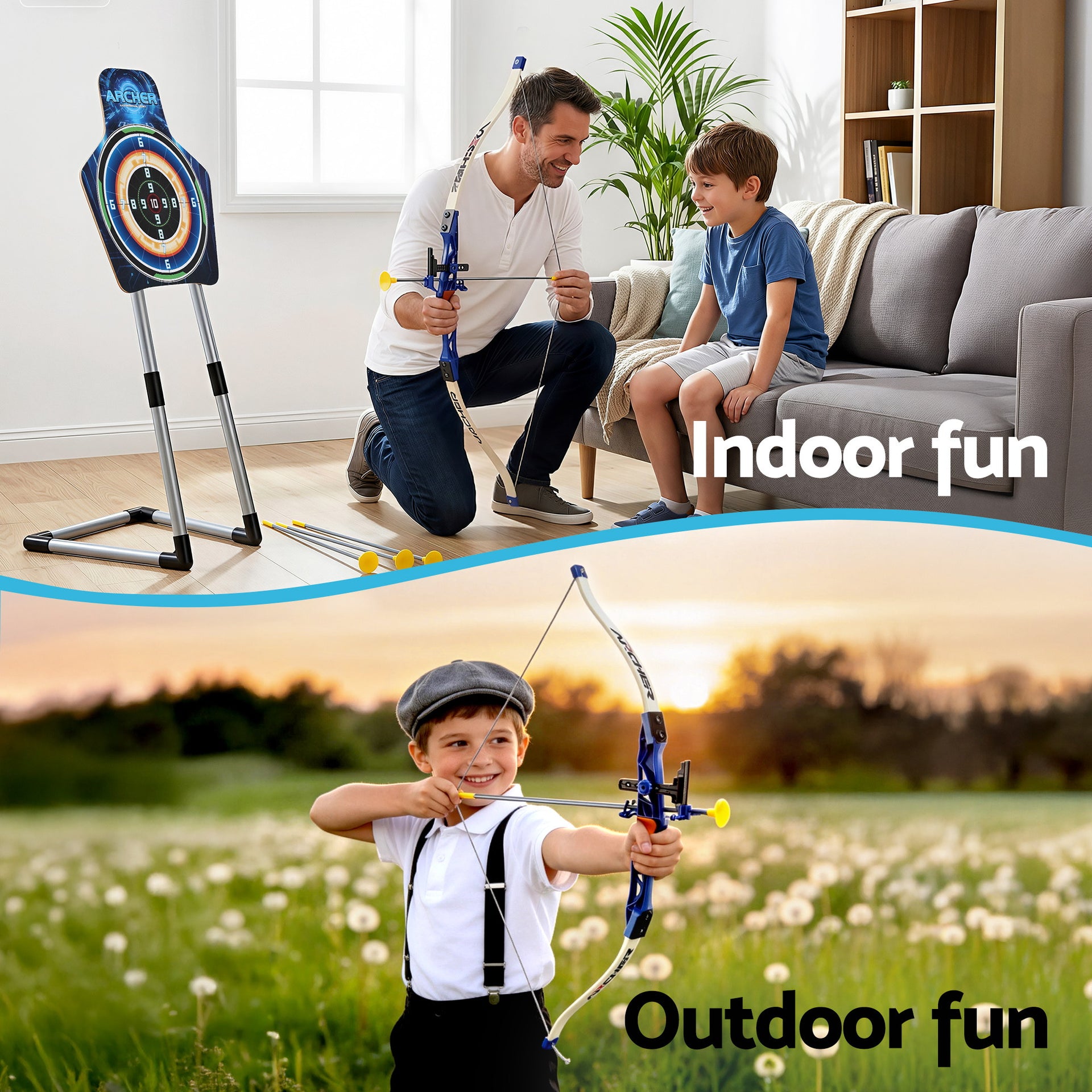 Keezi Kids Bow and Arrow Set Toy Archery Standing Target Suction Cup Arrows Goggles Awezingly