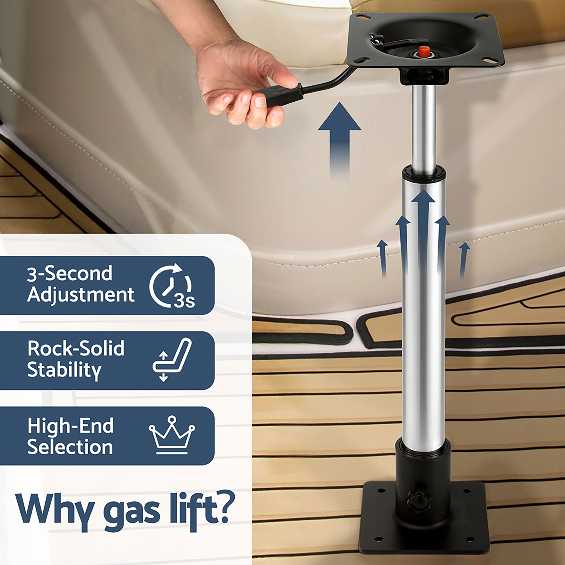 Seamanship Boat Seat Pedestal 55–75cm Adjustable Gas Lift 360 Degrees Swivel 2 Pack Awezingly
