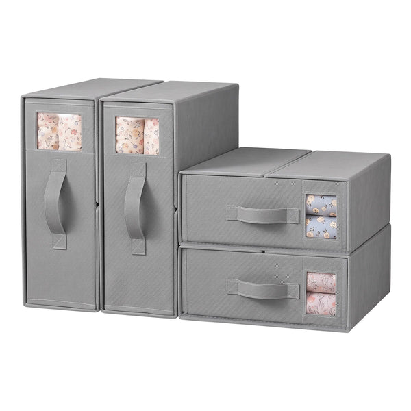 Artiss Bed Sheet Organisers Box Set 4Pcs Storage King Size Bedding Foldable Grey Awezingly