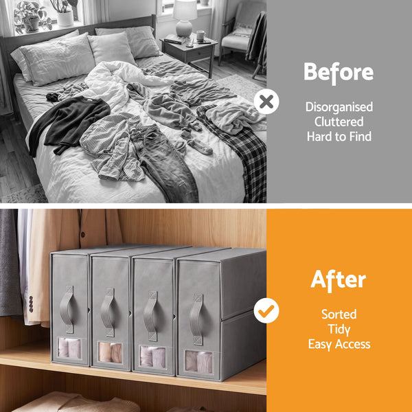 Artiss Bed Sheet Organisers Box Set 4Pcs Storage King Size Bedding Foldable Grey Awezingly